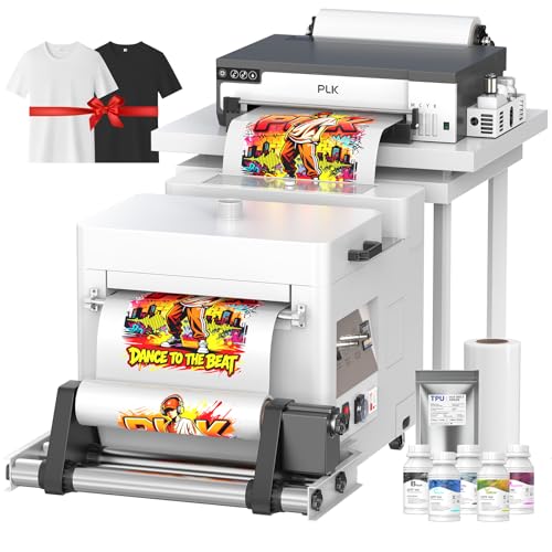 PLK A3 DTF Printer with Shaker Dryer,XP600 DTF Machine,Roll Feeder,Film-Cutter,Double Speed,Upgraded L18058 with White Ink Stirring System,Apparel Transfer Printing (A3 Printer+Shaker Dryer)
