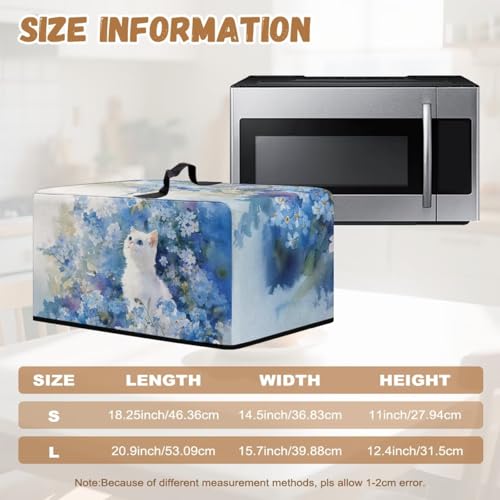 Image of Convection Oven Cover, Dust Proof Smart Microwave Oven Protector for Countertop Decorations, S, 18.25 x 14.5 x 11 Inches, White Cat Blue Flower