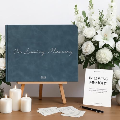 Image of Funeral Guest Book - Celebration of Life Guest Book with Rollerball Pen for Memorial Service - Funeral Memory Sign in Books for Over 300+ Guests - Funeral Decorations with In Loving Memory Table Sign