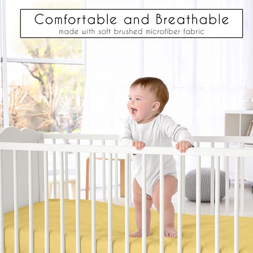 Image of Sweet Jojo Designs 2-Piece Baby Crib Sheets Set (White & Yellow Boho Sun) for Girls or Boys, Infant Nursery, Toddler Room - Fitted, Standard Size (Solid Mustard & Celestial Sky Desert Sunshine Nature)