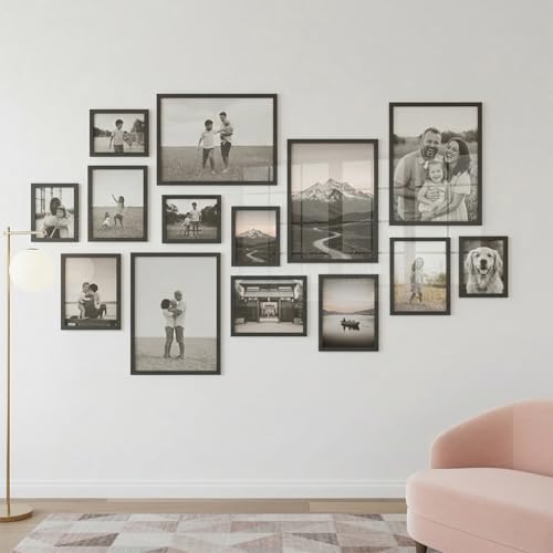 Image of HOTHOUSE Photo Frame For Wall Decor | Wooden Frames For Wall Decoration | Aesthetic Collage Picture Frames | Rectangular Photo Frame For Home Decor Office | Set of 14 (BLACK, Combo-1)