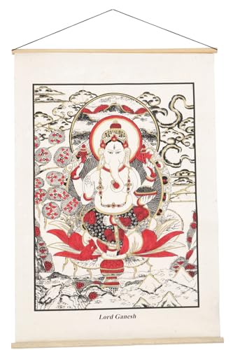 GURU SHOP Tapiz de pared de papel local, decoración de pared india – Lord Elefante, Lord Ganesh, 70 x 47 cm
