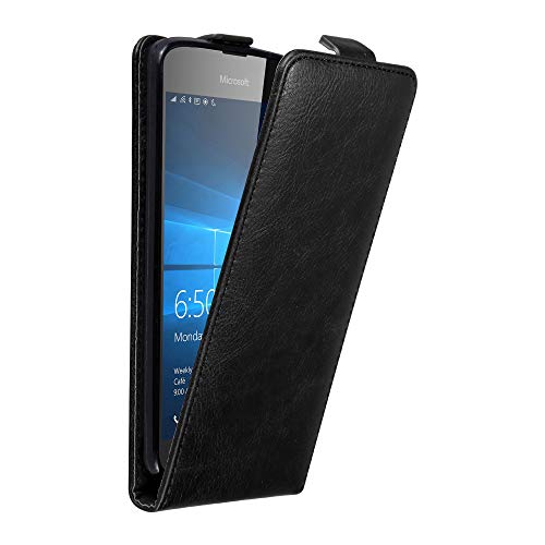 Cadorabo Case Compatible with Nokia Lumia 650 in Night Black - Flip Style Case with Magnetic Closure - Wallet Etui Cover Pouch PU Leather Flip