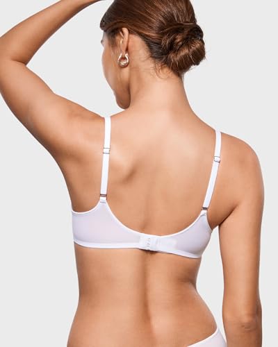 Image of INLYRIC Women's Cosnufy Sheer Balconette Bra Demi Unlined Plunge Mesh See Through Sexy Bras Underwire