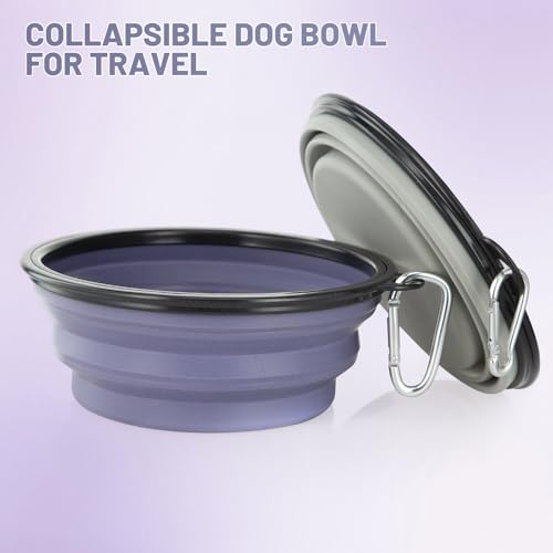 Image of SLSON Plastic Dog Bowl Pet Collapsible Bowls,2 Pack ,Portable Pet Feeding Watering Dish For Walking Parking Traveling With 2 Carabiners (Large,Purple & Concrete Gray) 12.7 Cm,9 Cm,5.5 Cm