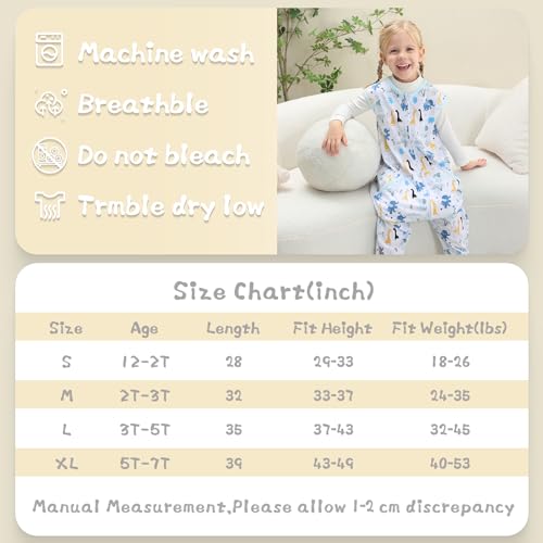 Image of WONDAY Toddler Sleep Sack with Feet, 0.5 Tog Sleeping Sacks for Walking with Legs 12-18 Months 2T 3T 4T 5T (Giraffe, 2-3T)