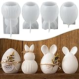 WIKIMO 4 Stück Silikonformen Gießformen Ostern Silikonform Osterhase Kerzen Kaninchen Osterei Gießformen Silikon für Frühling für Gips und Sojawachs Gießen