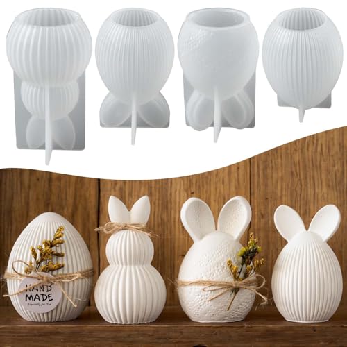 WIKIMO 4 Stück Silikonformen Gießformen Ostern Silikonform Osterhase Kerzen Kaninchen Osterei Gießformen Silikon für Frühling für Gips und Sojawachs Gießen