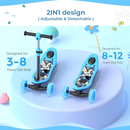 Kids Electric Scooter, 3-Wheel Electric Scooter for Kids Ages 3-10, 5 inch Solid Wheels, 6/10 KM/H Speed, 9-15KM Range, Kick-to-Start, Foot Throttle/Brake, 3 Heights Adjustable, 50KG Capacity
