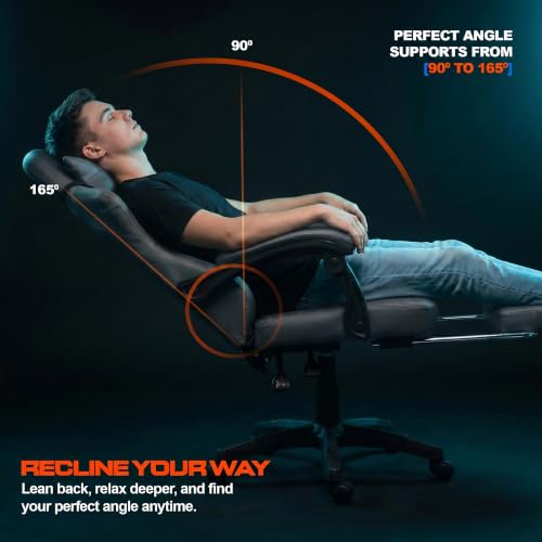 Image of DROGO Pulse Ergonomic Gaming Chair | High Back Office Computer Chair with Premium PU Leather, Adjustable Height & Linkage Armrest | Lumbar Support, 165 Recliner & Footrest | 1 Yr Warranty (Grey)