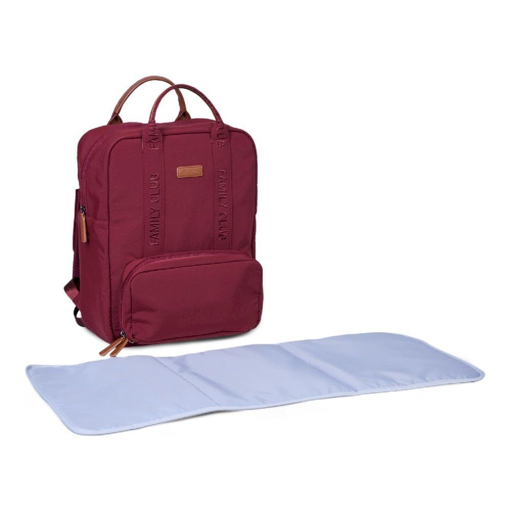 CHILDHOME, Plecak na pieluchy Family Bag, duża pojemność, wielofunkcyjna, mata do przewijania w zestawie, 11 przegródek, izolowane kieszenie, walizka na kółkach, wieszak na wózek, 20,5 l, bordowy