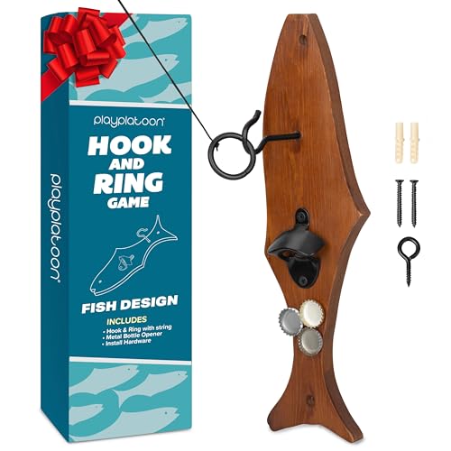 Image of Play Platoon Hook and Ring Toss Bar Game for Adults - Wood Toss Ring Game for Adults - Perfect Home, Basements, & Bar Gifts