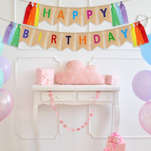 Highly Recommended Happy Birthday Burlap Banner - Multicolored Tassels Design Colorful Ribbon For Kid Baby Adults Birthday Party Decorations #TOP5