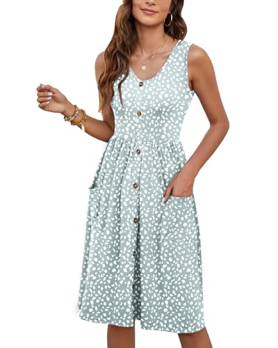 Image of MOLERANI Women Summer Dresses Sleeveless Casual Loose Swing Button Down Midi Dress with Pockets