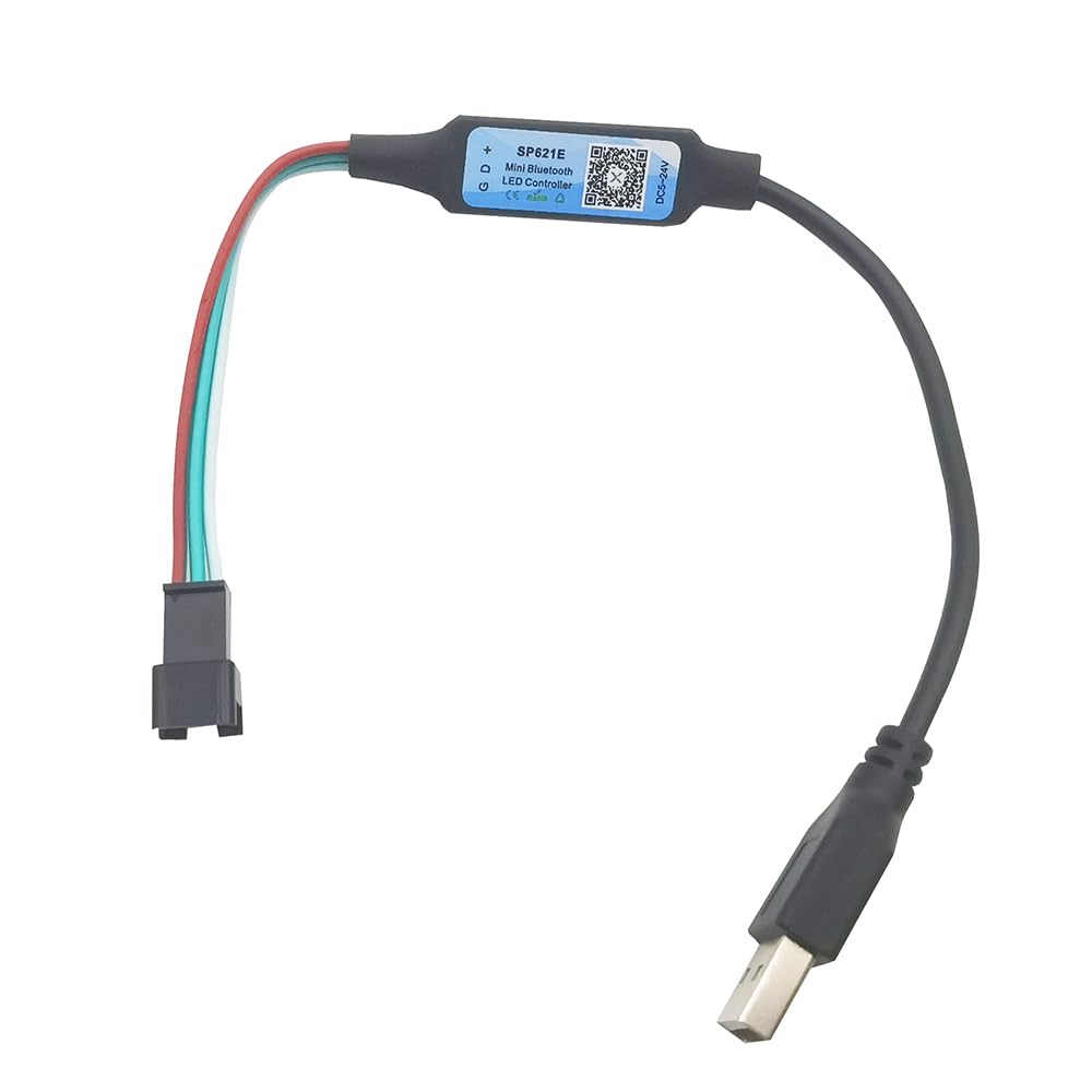 Vrabocry USB 5-24V SP621E Mini Bluetooth LED Controller APP Control for WS2811 WS2812B SK6812 Pixels Dream Color LED Strip (with USB Connector)