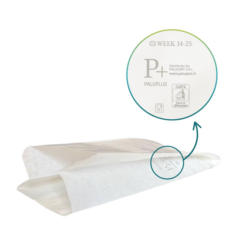 Palucart 1000 Sacchetti di Carta per Alimenti colore Bianco, misura 17x34 cm, Buste in carta Kraft per Trasporto di Cibi e Oggetti - M
