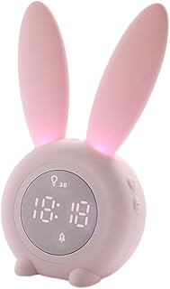 NUOBESTY Cute Rabbit-Shaped Cartoon Alarm Clock with Night Light Table Timer for Students Pink Digital Bedside Clock for Bedroom Decor and Quiet Wake-up