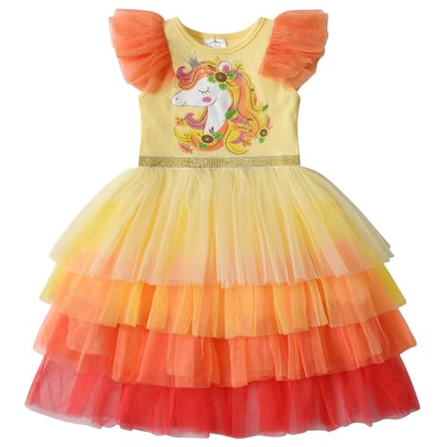 Image of VIKITA Girls Princess Tulle Dresses Long Sleeve Casual Birthday Party Printed Sequins Animal Kids Dress Up Sh4877 7-8Y