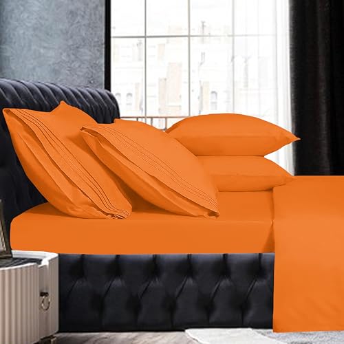 Image of Mocassi Twin Sheet Set - Luxury Hotel 1800 Premier Bedding Sheets & Pillowcases - Ultra Soft Breathable & Cooling Bed Sheets - Deep Pocket - Wrinkle Resistant - 4 Piece Set - Twin, Orange