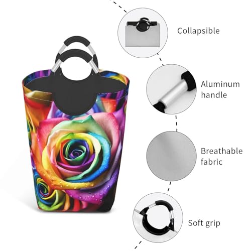 Panier à linge pliable rose arc-en-ciel autonome avec poignées