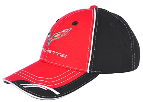 Image of JH DESIGN GROUP Men's Chevy Corvette C7 Logo Cap Adjustable Red & Black Hat
