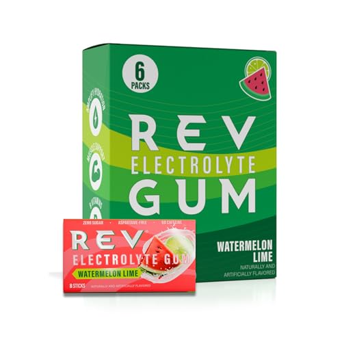 Rev Electrolyte Gum Watermelon Lime Sugar-Free with Essential Electrolytes 6 Packs