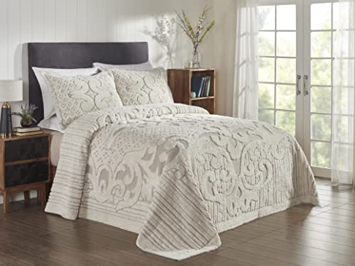 Better Trends Serenity Chenille Bedspread Set Available, Super Soft And Light Weight Medallion Design 100% Cotton Tufted Machine Washable Tumble Dry, Queen Bedspread Set, Beige #TOP2