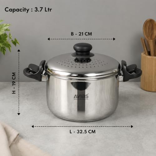 Image of AVIAS Stainless Steel Rice /Pasta Strainer Pot 3.7L with Built-in Strainer and Locking Lid | Triply Bottom | for Rice, Pasta, Noodles, SOYA & Vegetables | Induction & Gas Compatible