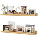 Floating Shelves Set of 2, 60 cm Natural Oak Floating Shelves for Wall Mounted Shelf Picture Ledge Shelf Kids Bookshelf for Living Room Kitchen Bedroom Bathroom Books Photo Display Home Wall Decor