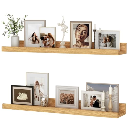 Feihorrm Étagère murale, lot de 2, étagère flottante de 60 cm en bois MDF, panneau mural pour cadres et décorations, design industriel, convient pour bureau,...