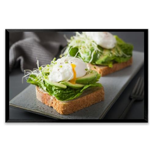 Breakfast toast avocado poached egg and alfalfa Black Framed Canvas