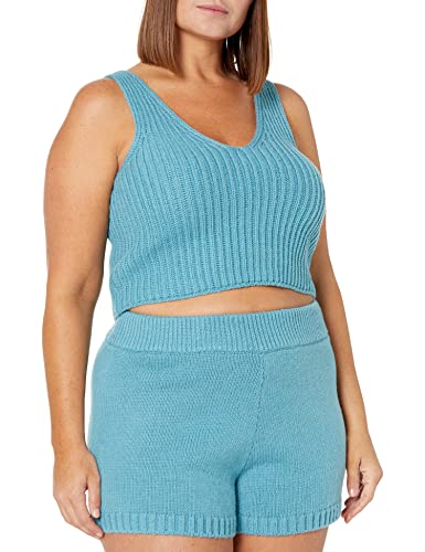 The Drop Women's Sylvie Double V-Neck Textured Rib Cropped Sweater Tank, Arctic Blue, S #TOP3