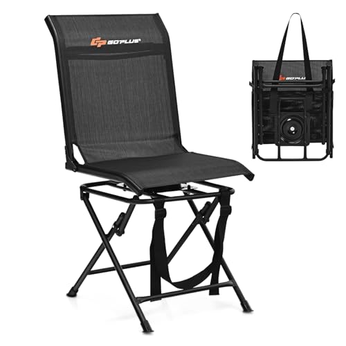 Goplus Hunting Chair, 360° Swivel Hunting Blind Chair with Carrying Strap, 330LBS Capacity, Folding Silent Deer Hunting Chair, Portable Ground Blind Chair for Fishing Camping, No Assembly