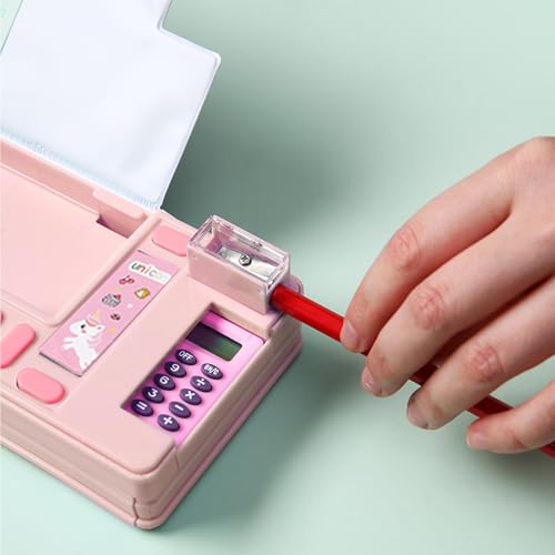 Image of Pop Up Multifunction Pencil Case, Cute Cartoon Pen Box Organizer Stationery with Calculators, Sharpener, Schedule, School Supplies, Best Birthday Gifts for Kids Teens (Pink)