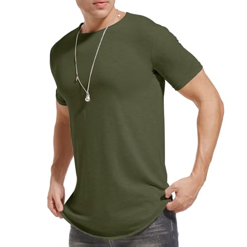 LIWEIKE Mens Hipster Hip Hop Longline Crewneck T-Shirt