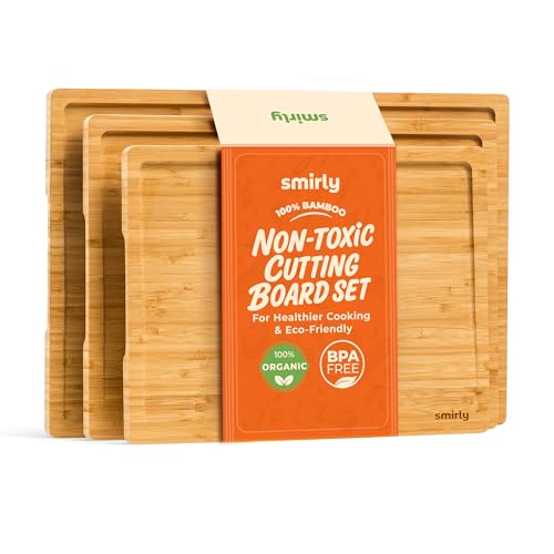 SMIRLY Bamboo Wooden Cutting Boards for Kitchen, Set of 3