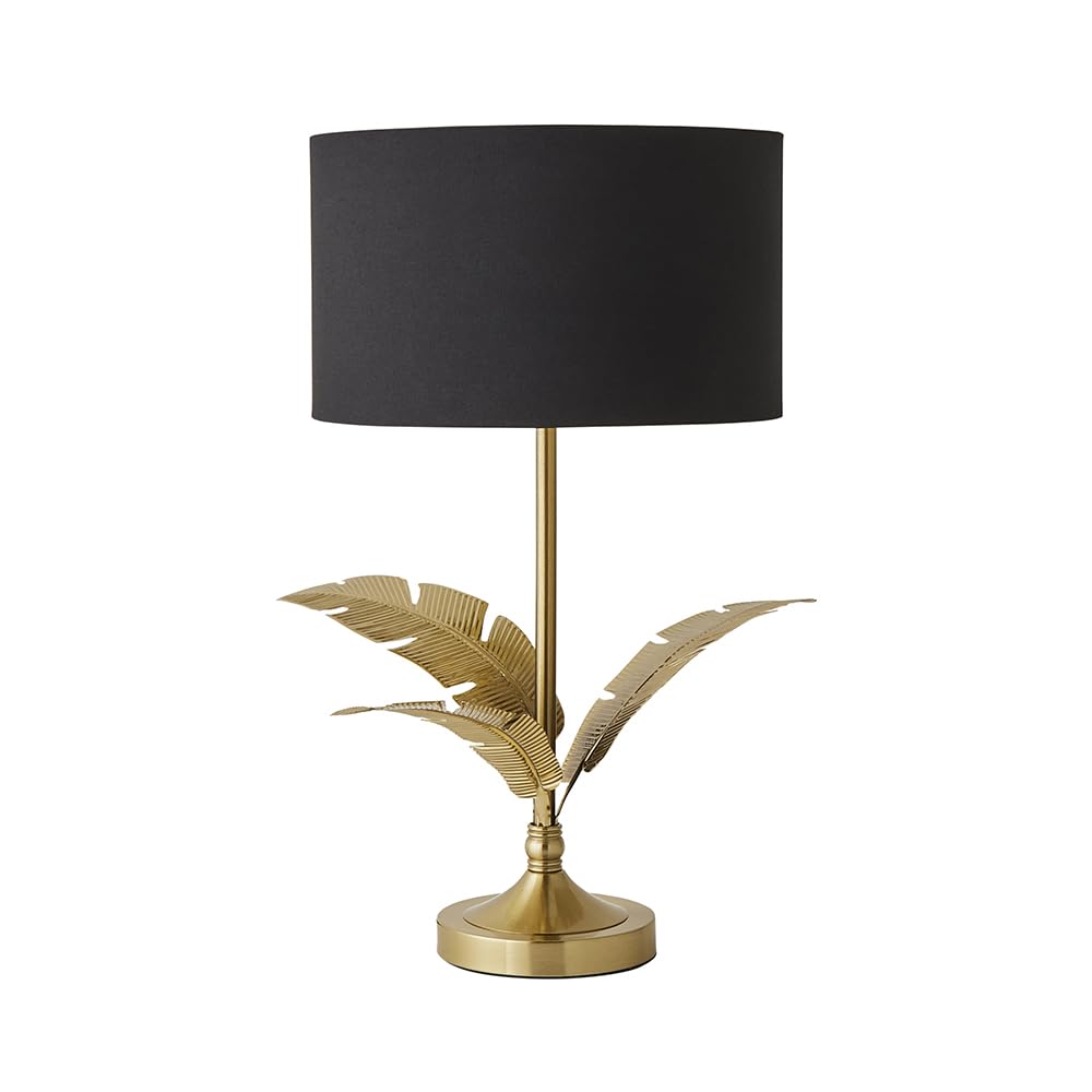 Valuelights Christina Black With Metallic Gold Drum Shade Gold Palm Leaf Table Lamp And Bulb from B&Q
