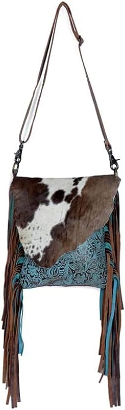 Myra Bag Western Style Purse - Fringe Purses for Women with Real Cowhide and Blue Accents, Leather Western Handbags for Women - Image 6