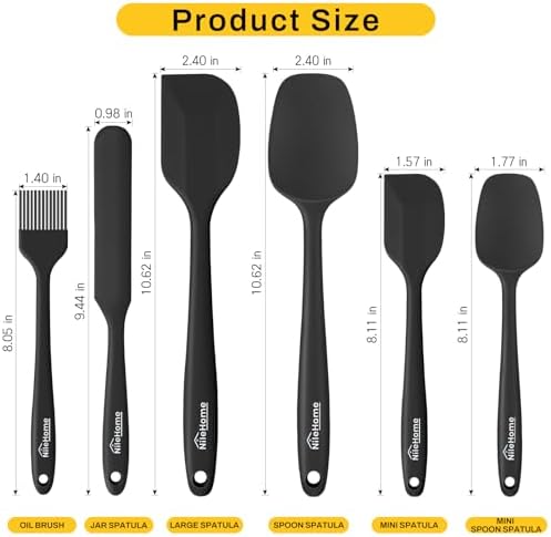 NileHome Silicone Spatula Set, 6 Pieces Food Grade Kitchen Utensils with Silicone Brush Heat Resistant Up to 600°F Dishwasher Safe BPA-Free Rubber Spatula for Scraping, Baking, Cooking, Mixing-Black - 1
