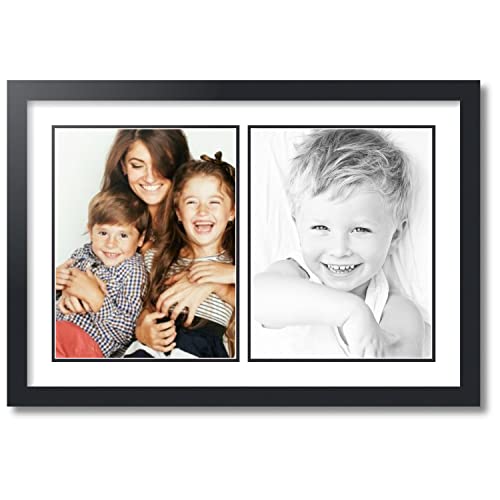 ArtToFrames Collage Photo Frame Double Mat with 2-11x14 inch Openings with Black Frame and Crisp Top Mat