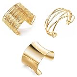 SET OF 3 CUFF BRACELETS: Includes three chunky cuff bracelets inner diameter of approximately 2.05-2.55 inches, can be worn individually or stacked together for a layered look, giving you versatile styling options in one complete set. BOLD GOLD FINIS...