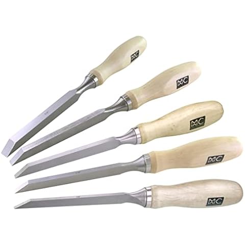 Professional Woodworking Cabinetmakers Mortise Chisel set Chrome-Vanadium Steel with Hornbeam Handles for Carpentry, Woodworking, Carving, Craftsman, Set of 5, 1/8", 1/4”, 5/16", 3/8”,1/2” Cover