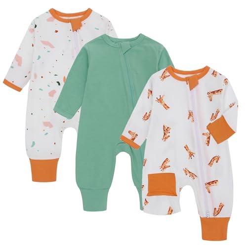 amo nenes Lot de 3 grenouillères pour nouveau-né, garçons et filles, vêtements pour bébé à manches longues, 0-24 mois, girafe, 6- 9 mois