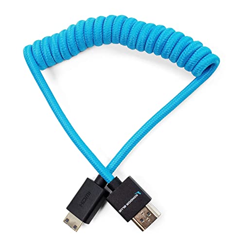 KONDOR Blue | Mini HDMI to Full HDMI Cable 12" -24" Braided Coiled | for On-Camera Monitors, Capture Cards + More,4K/60hz, &18Gbps 3D HDR MetaData | Blue - Thumbnail 3