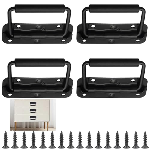 Poignée de Coffre 120 MM, 4 Pièce Poignée De Boîte, Poignées Pliantes à Ressort, , Poignées Pliantes à Ressort avec Poignée, Poignées de Caisse Pliantes, Noir