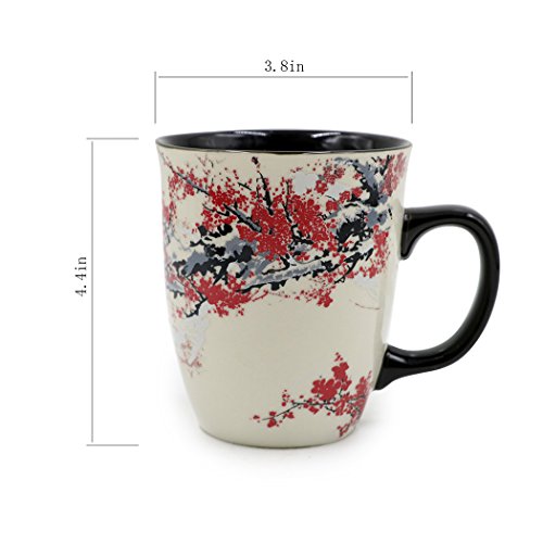 Asmwo Color Changing Heat Sensitive Magic Funny Art Mug Large Coffee Tea Plum Blossom Porcelain Mugs for Women Mom Grandma Gifts 16oz Black Change Glow Red Cups - Thumbnail 6