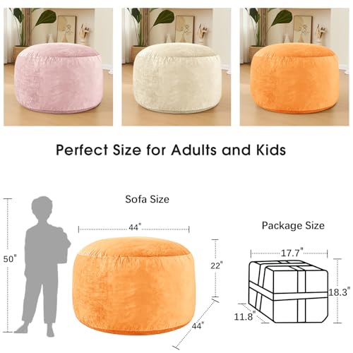 Image of Bean Bag Chairs for Adults - Memory Foam Furniture BeanBag Chair - Kids /Teens Sofa with Soft Micro Fiber Cover - Round Fluffy Couch for Living Room Bedroom College Dorm - 4 ft, Orange