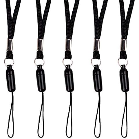 ZhaoCo 5 Pcs 17 Inch Nylon Detachable Neck Lanyards Straps for Business, Offices, Exhibitions, School, Mobile Phones, USB Flash Drives, Keychains, ID Name Card Badge Holders - Black Cover