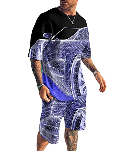 Costume d'été pour homme AXEBHPED en taille S avec t-shirt imprimé 3D décontracté ts1094