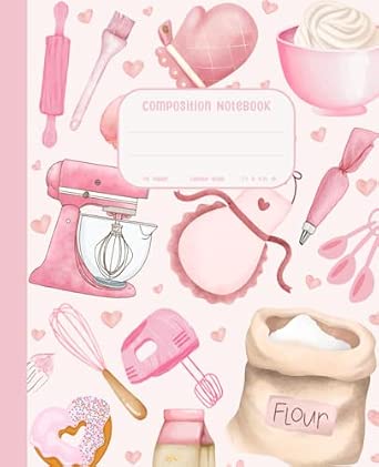 Composition Notebook: Pastel Pink Aesthetic Baking College Ruled Watercolor Bakery-Themed Illustrations